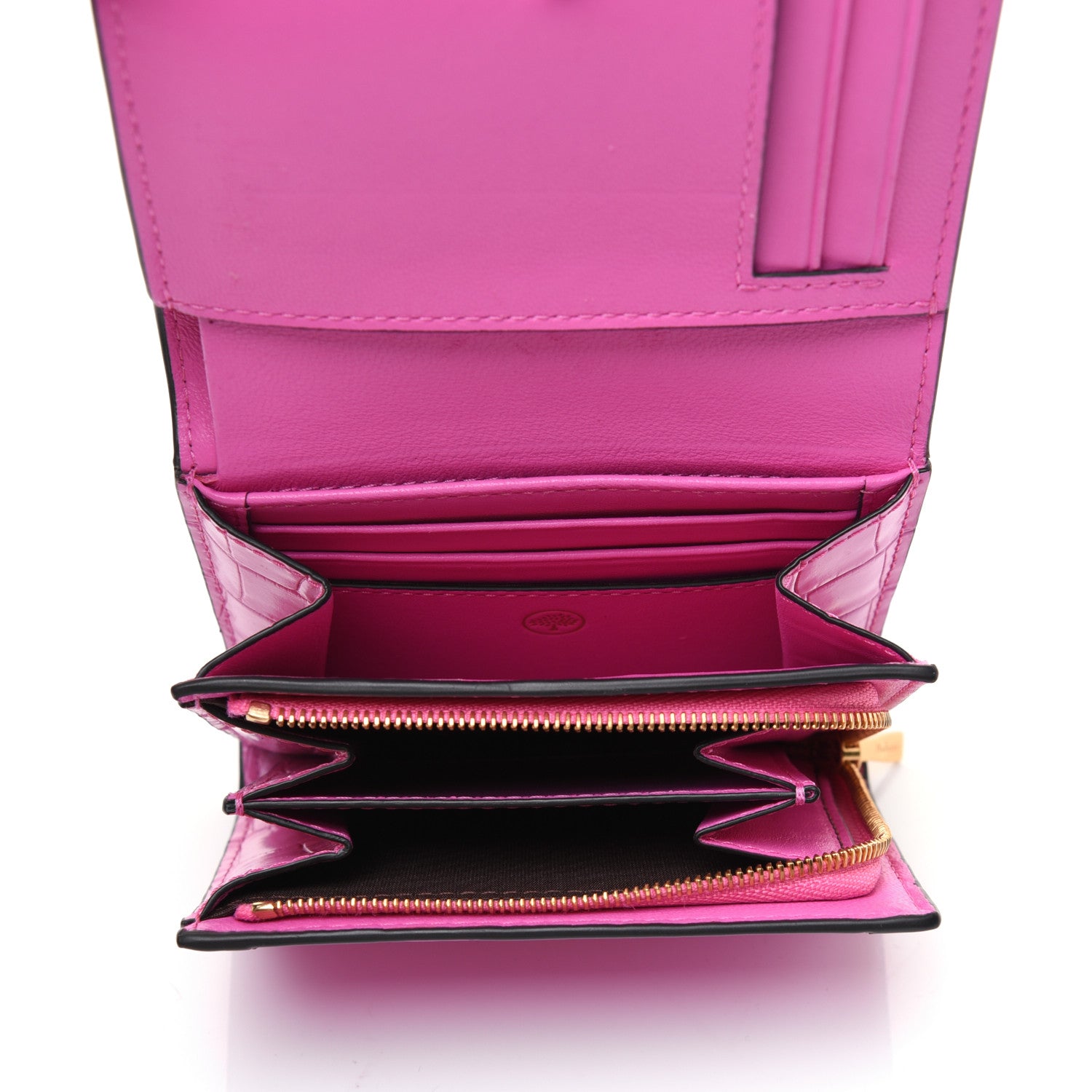 Mulberry Crocodile Embossed Calfskin Small French Continental Wallet Raspberry Pink 5 of 14