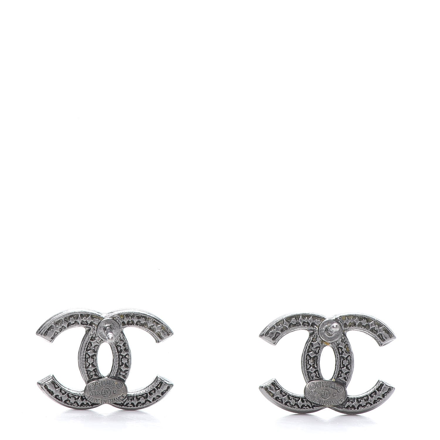 Chanel Ruthenium Engraved CC Earrings 4 of 5