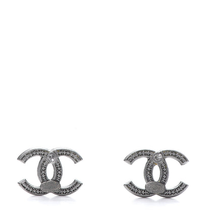 Chanel Ruthenium Engraved CC Earrings 4 of 5