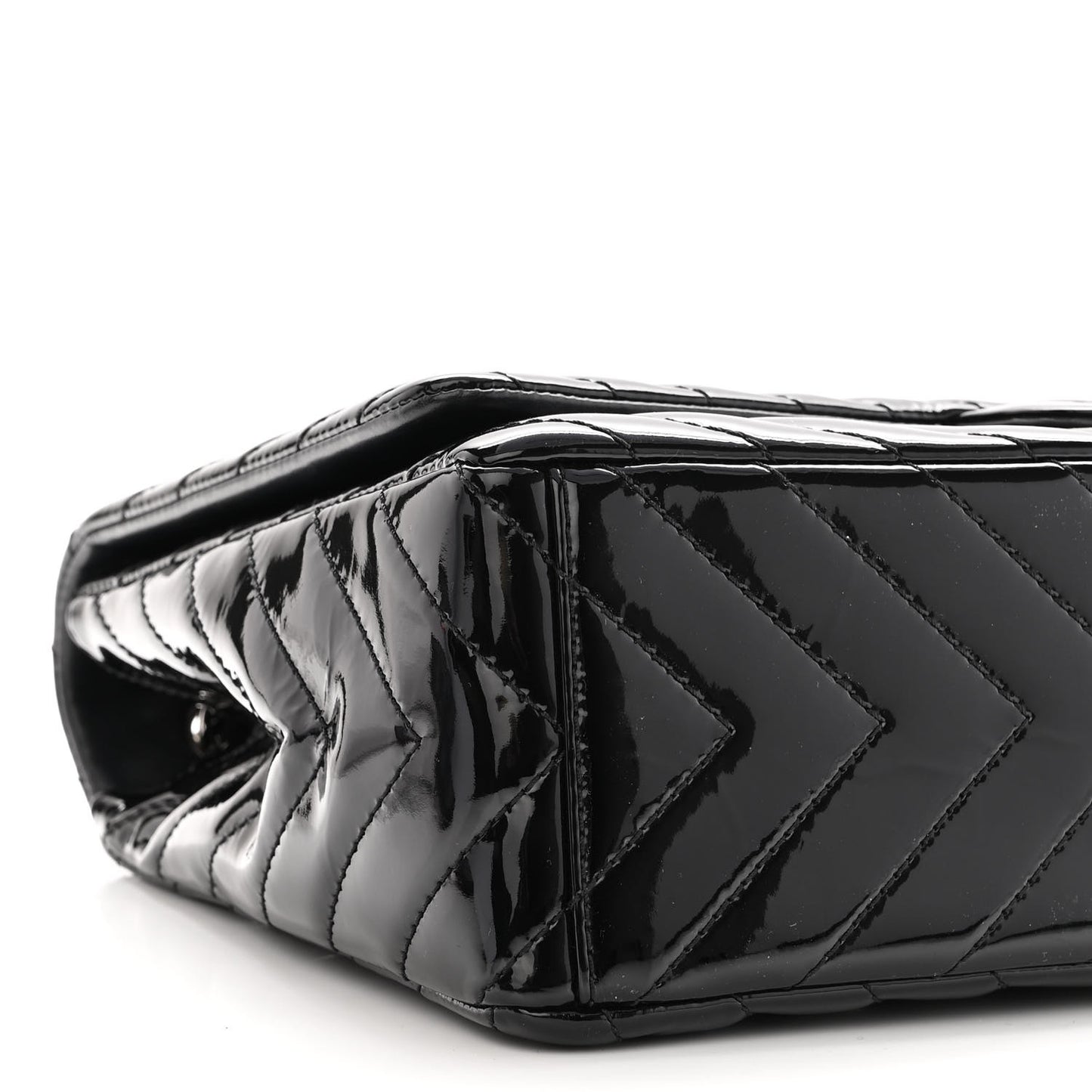 Patent Chevron Quilted Maxi Single Flap Black
