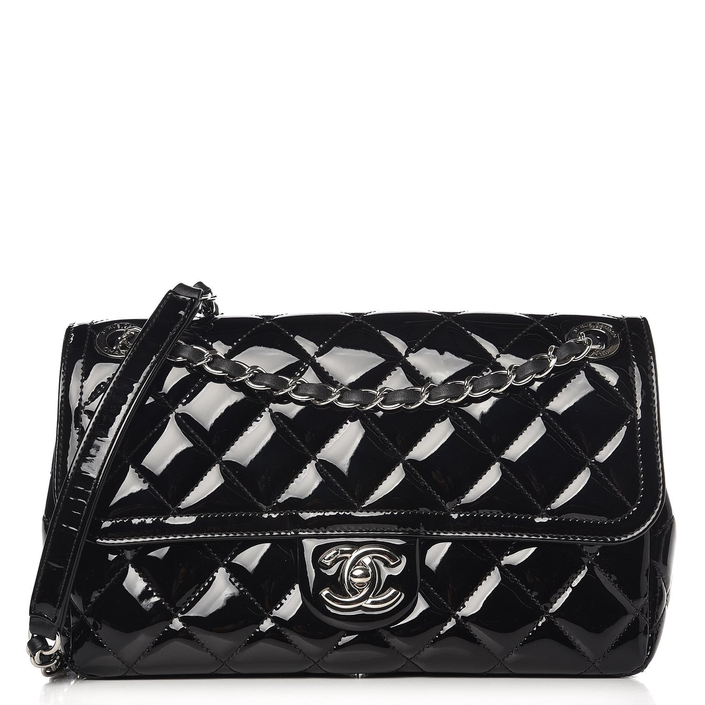 Patent Quilted Large Coco Shine Flap Black