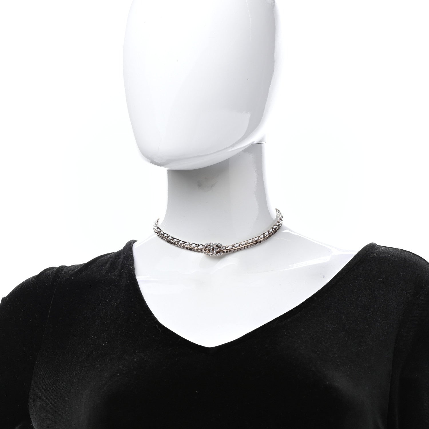 Chanel Metal Lambskin Crystal CC Choker Gold White 2 of 6