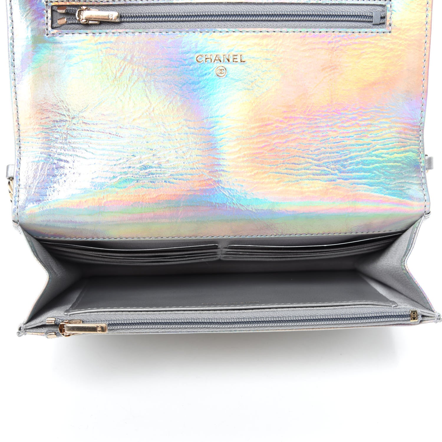Chanel Iridescent Goatskin Quilted Wallet On Chain WOC Silver 5 of 12