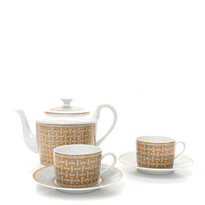 Hermes Porcelain 24 Gold Mosaique Teapot Cup Set Gold 1 of 13