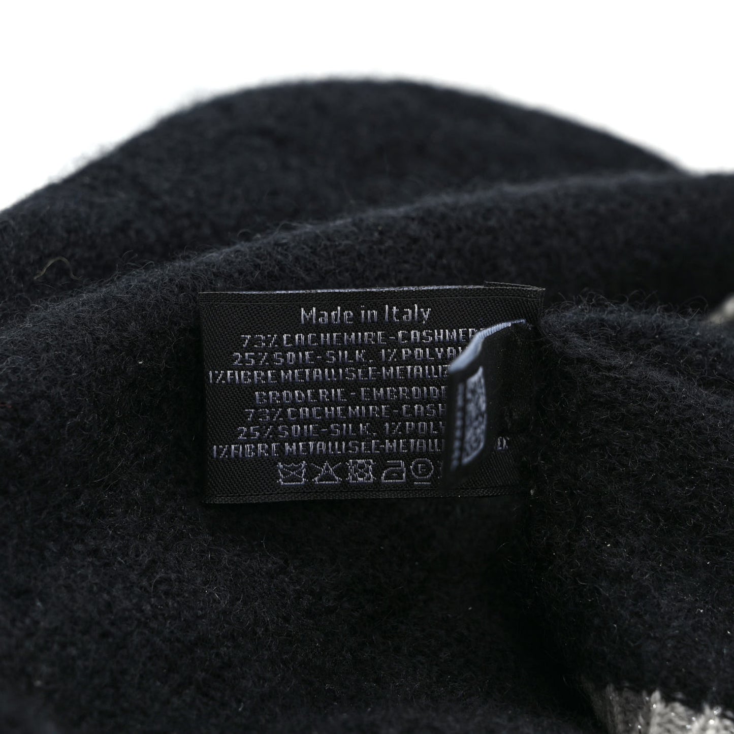 Cashmere Silk CC Beanie Hat Black White