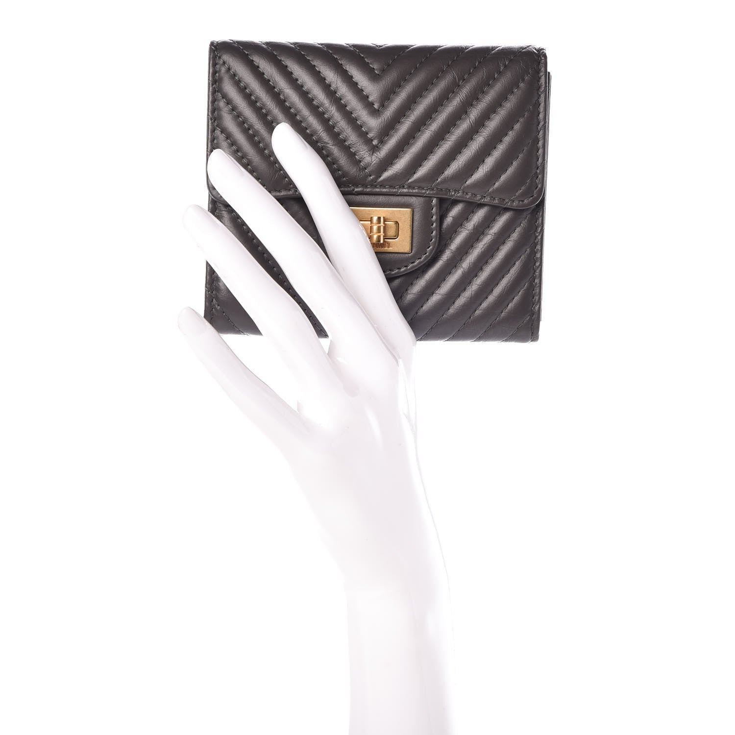 Chanel Aged Calfskin Chevron Reissue Compact Wallet Grey 2 of 9