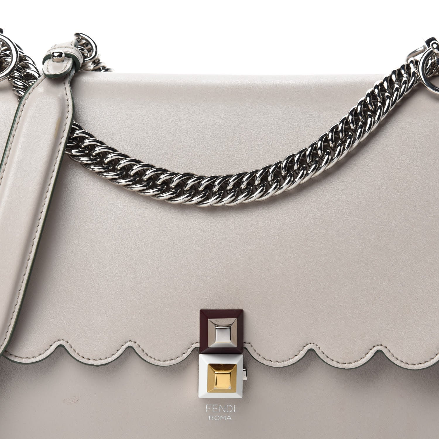 Fendi Vitello Liberty Scalloped Studded Kan I Shoulder Bag Grigio Polvere 12 of 12