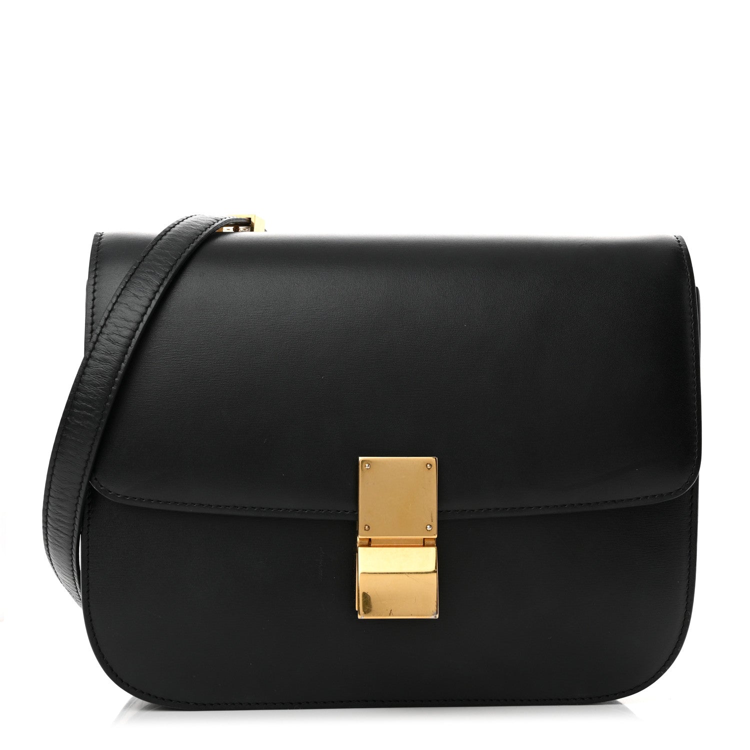 Celine Box Calfskin Medium Classic Box Flap Bag Black 1565378 ...