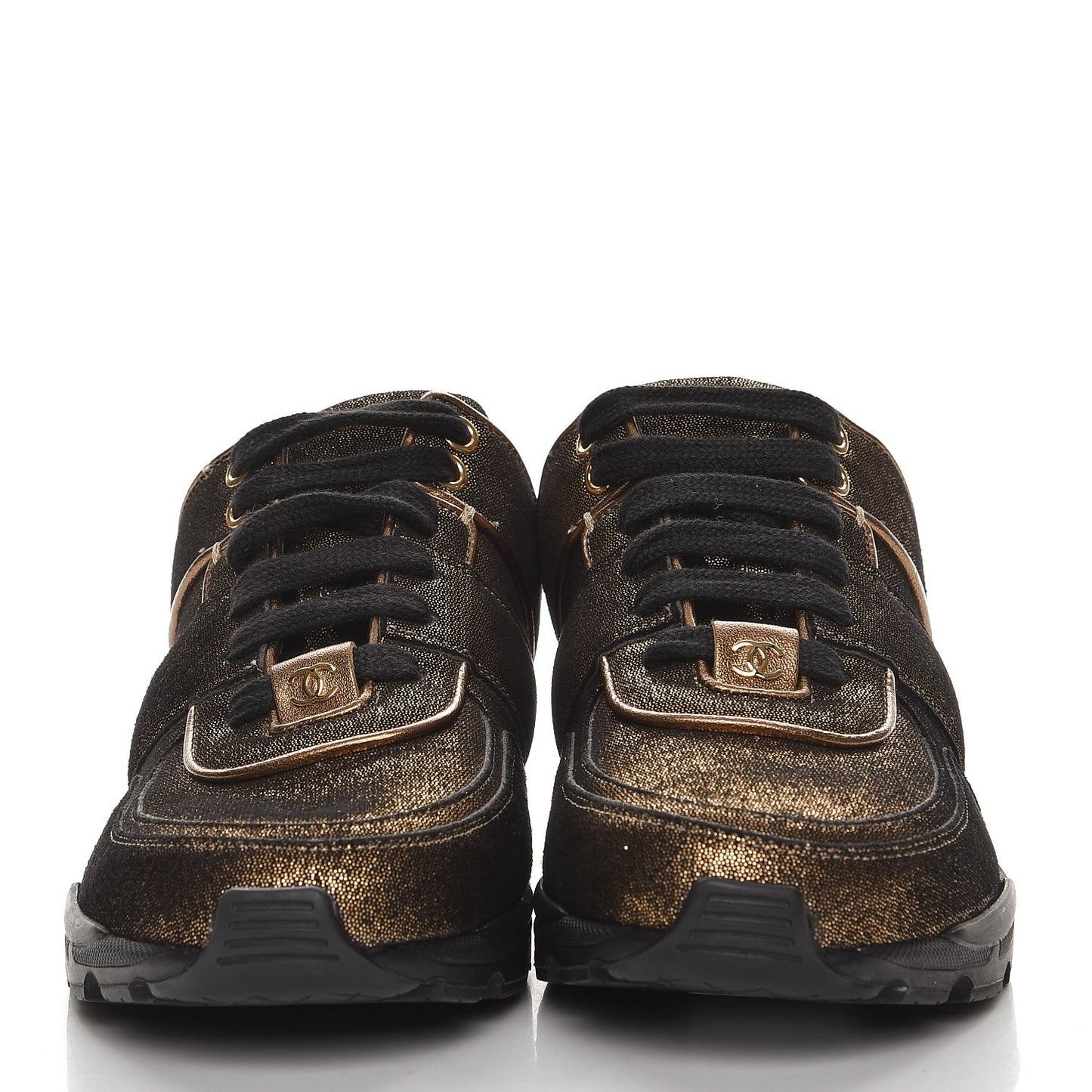 Fabric Calfskin CC Sneakers 36.5 Golden Brown