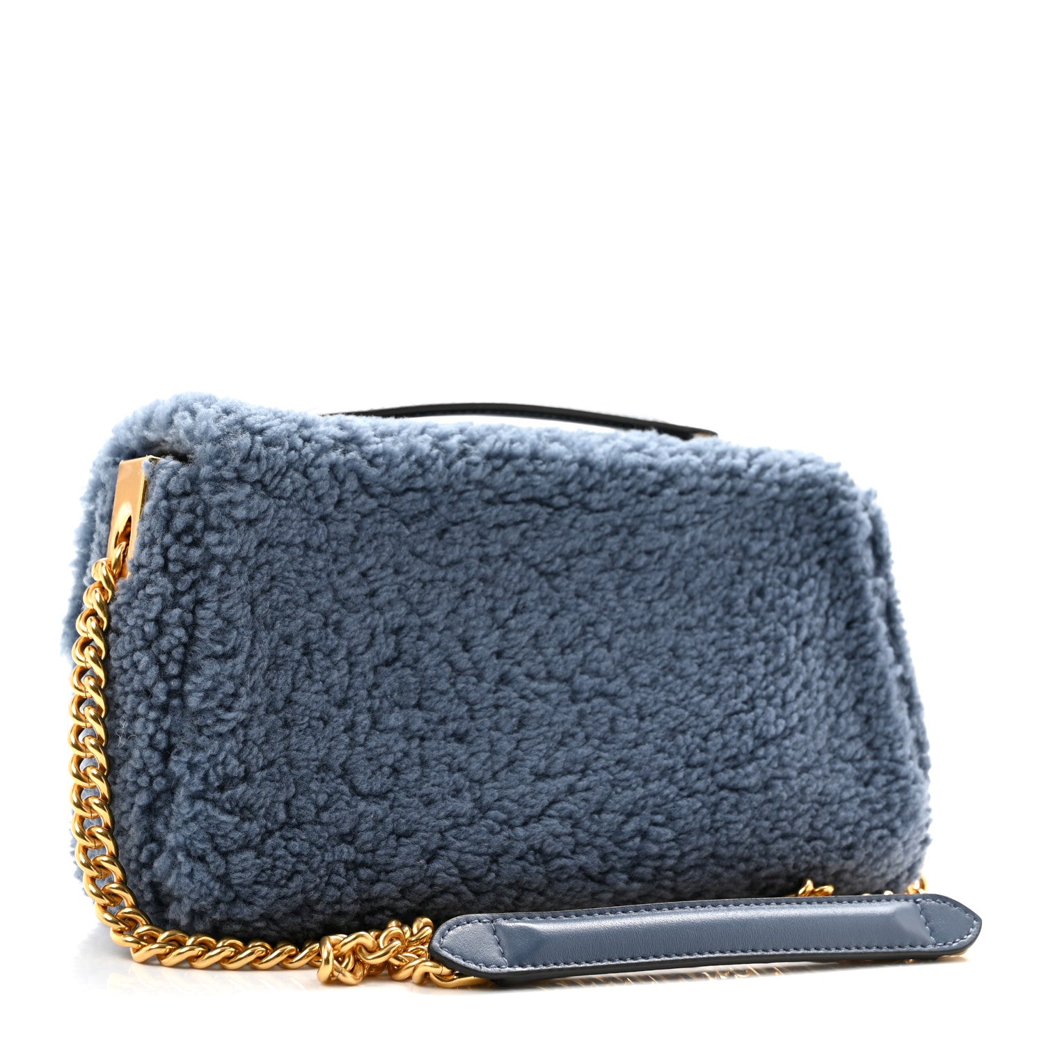 Fendi Shearling Lambskin FF Midi Chain Baguette Mirto 3 of 11
