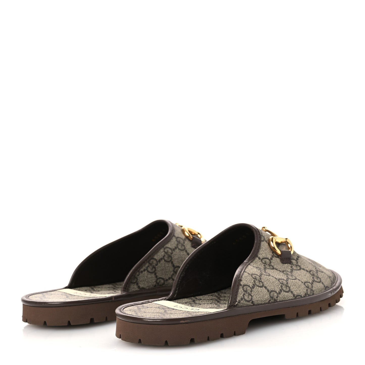 GG Supreme Monogram Miro Soft Calfskin Men's Horsebit Slippers 8 Beige Ebony New Acero