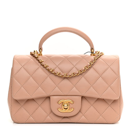 Chanel Lambskin Quilted Mini Top Handle Rectangular Flap Beige 1 of 9