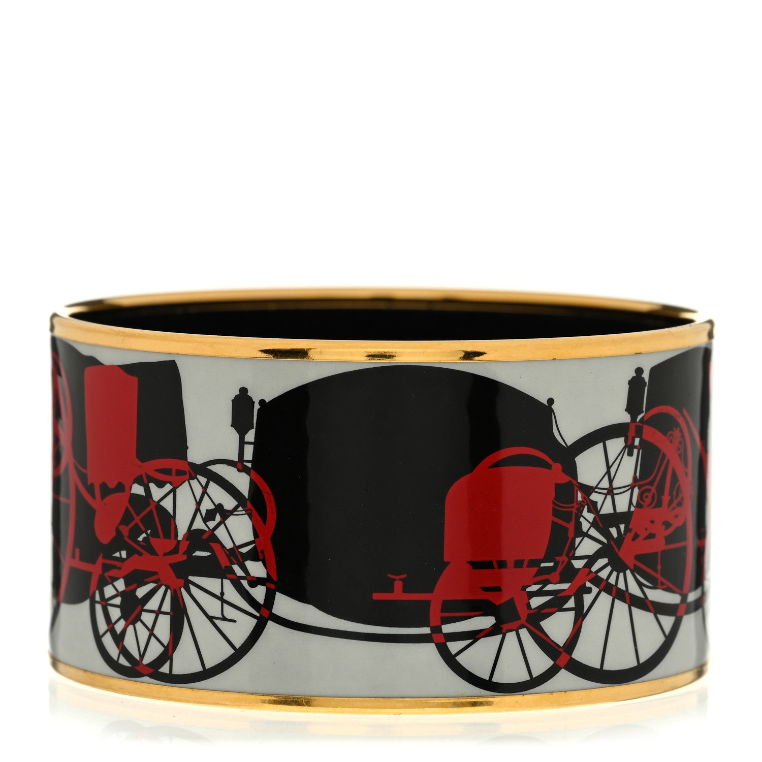 Hermes Enamel Printed Extra Wide Wheels Of Carriage Caleche Bracelet 65 1 of 5