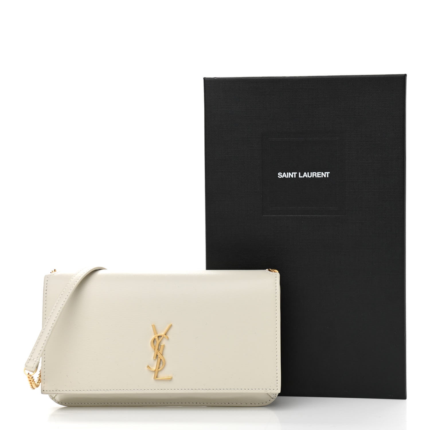 Saint Laurent Smooth Calfskin Monogram Phone Holder Crossbody Crema Soft 10 of 10