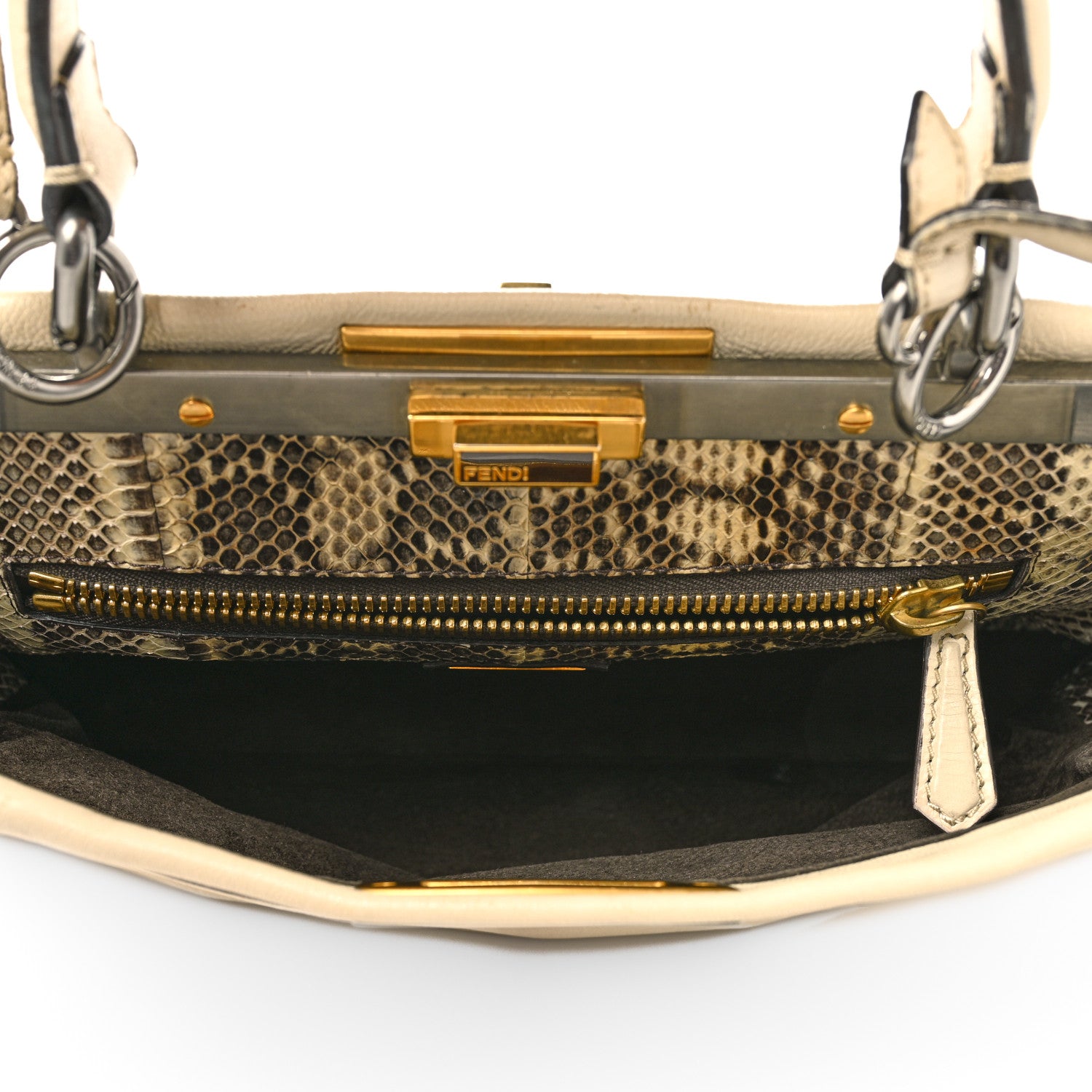 Fendi Goatskin Elaphe Medium Peekaboo Iconic Satchel Latte Natural 5 of 17