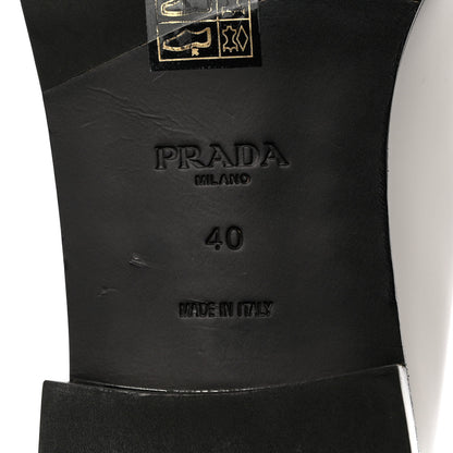 Prada Brushed Calfskin Metal Triangle Logo 20mm Loafers 40 White 7 of 9