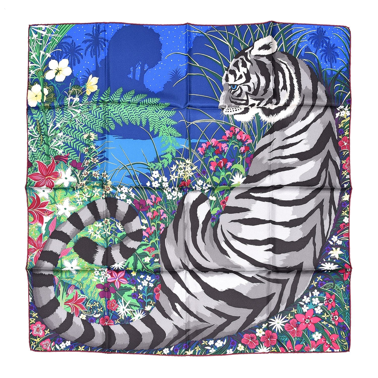 Hermes Silk Tyger Tyger Scarf 90 Bleu Dur Vert Gris 1 of 5