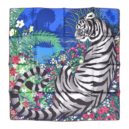 Hermes Silk Tyger Tyger Scarf 90 Bleu Dur Vert Gris 1 of 5
