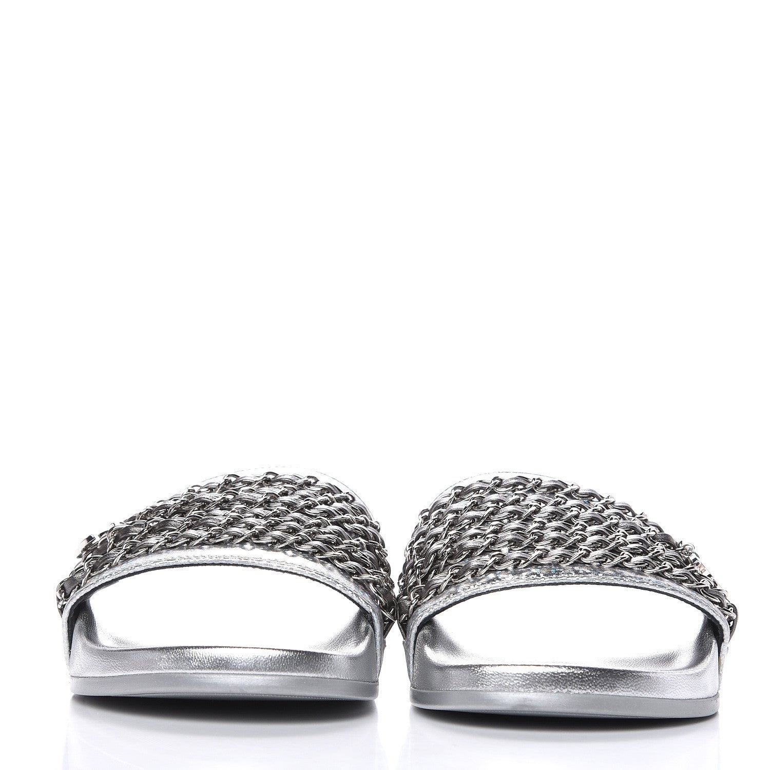 Chanel Metallic Lambskin Chain Flat Sandals 38 Silver 2 of 11