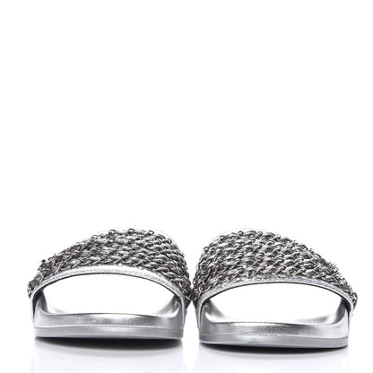 Chanel Metallic Lambskin Chain Flat Sandals 38 Silver 2 of 11