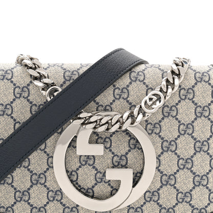Gucci GG Supreme Monogram Textured Dollar Calfskin Blondie Chain Shoulder Flap Bag Beige Blue 8 of 12