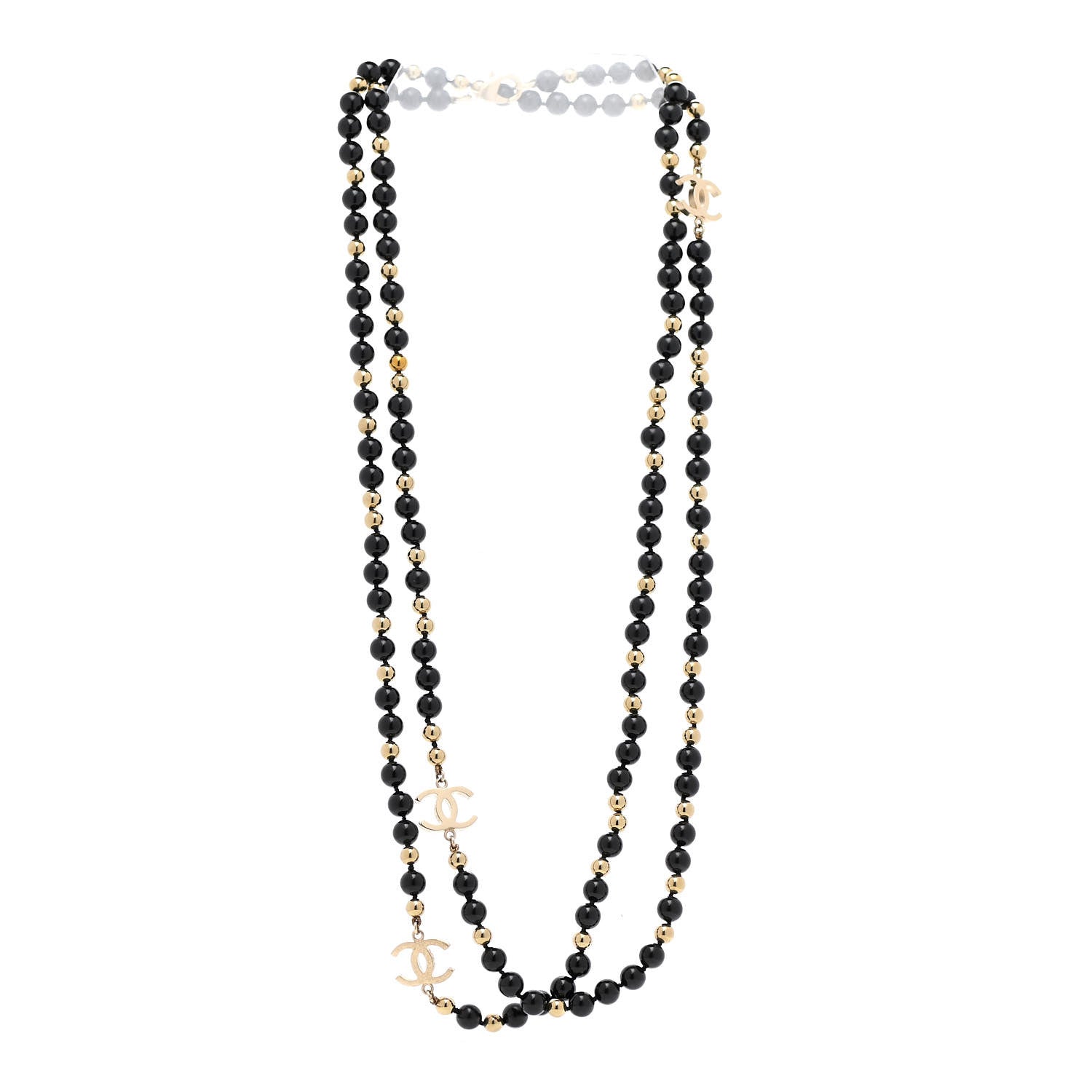 Chanel Beaded CC Long Necklace Black Gold 4 of 7
