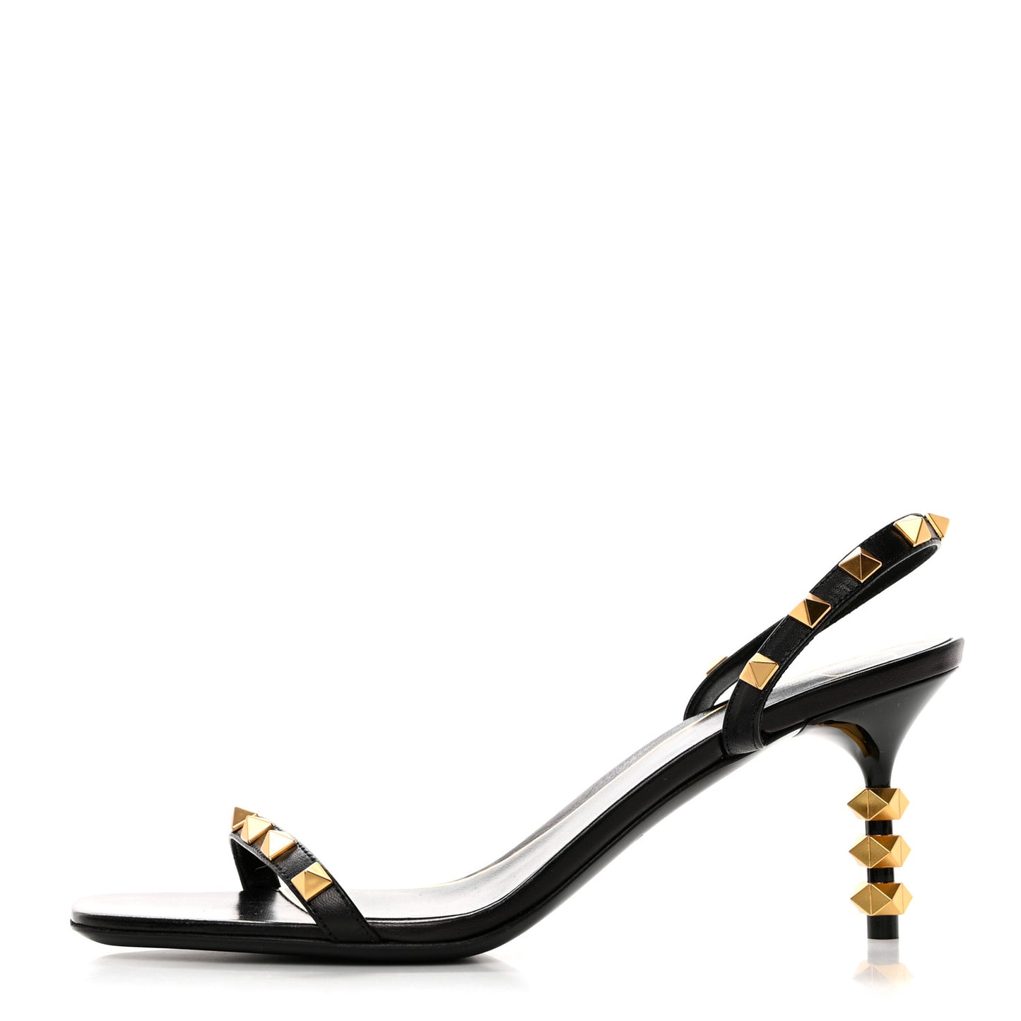 Goatskin Rockstud Sculpted Heel 70mm Slingback Sandals 36.5 Black