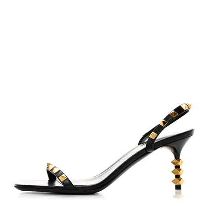 Valentino Garavani Goatskin Rockstud Sculpted Heel 70mm Slingback Sandals 36.5 Black 1 of 8