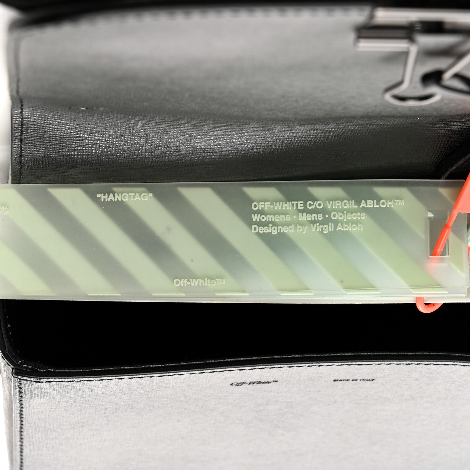 Off-White Saffiano Striped Diag Binder Clip Bag Black White 8 of 11