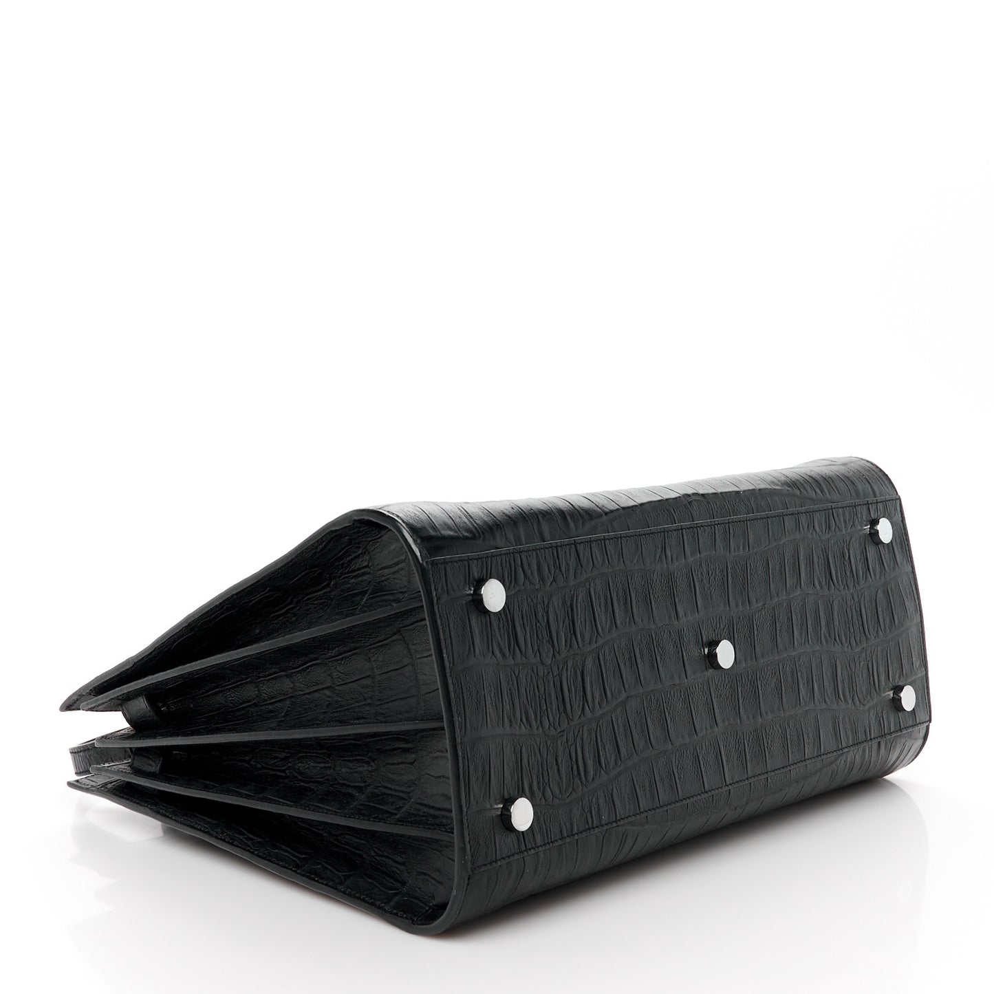 Calfskin Crocodile Embossed Small Supple Sac de Jour Black