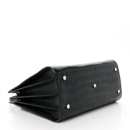 Saint Laurent Calfskin Crocodile Embossed Small Supple Sac de Jour Black 4 of 11