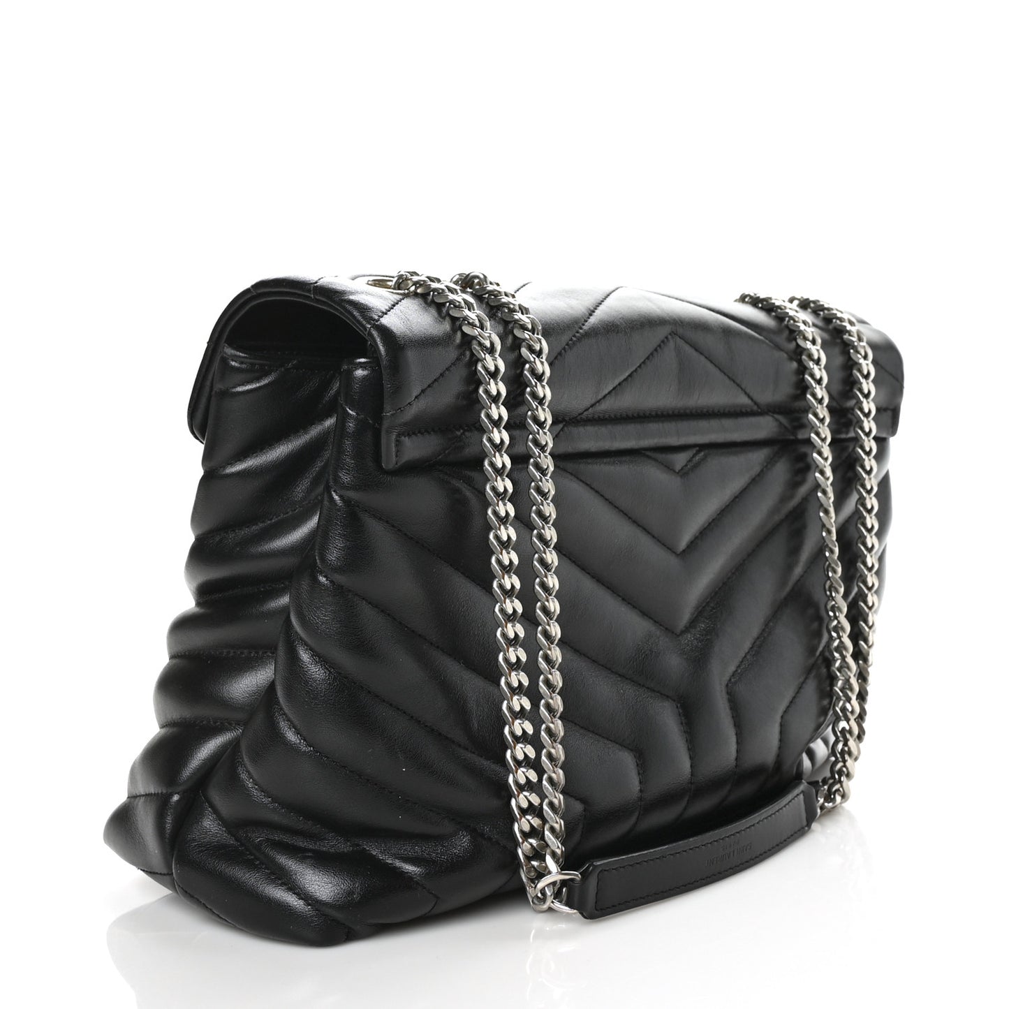 Calfskin Y Quilted Monogram Medium Loulou Chain Satchel Black