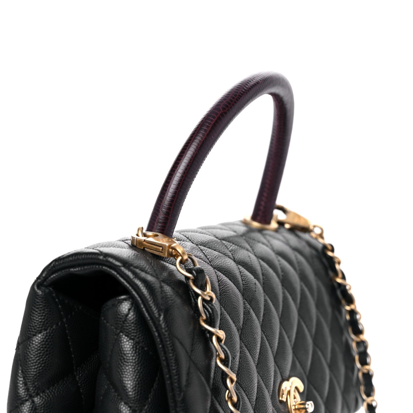 Caviar Lizard Quilted Medium Coco Handle Flap Black