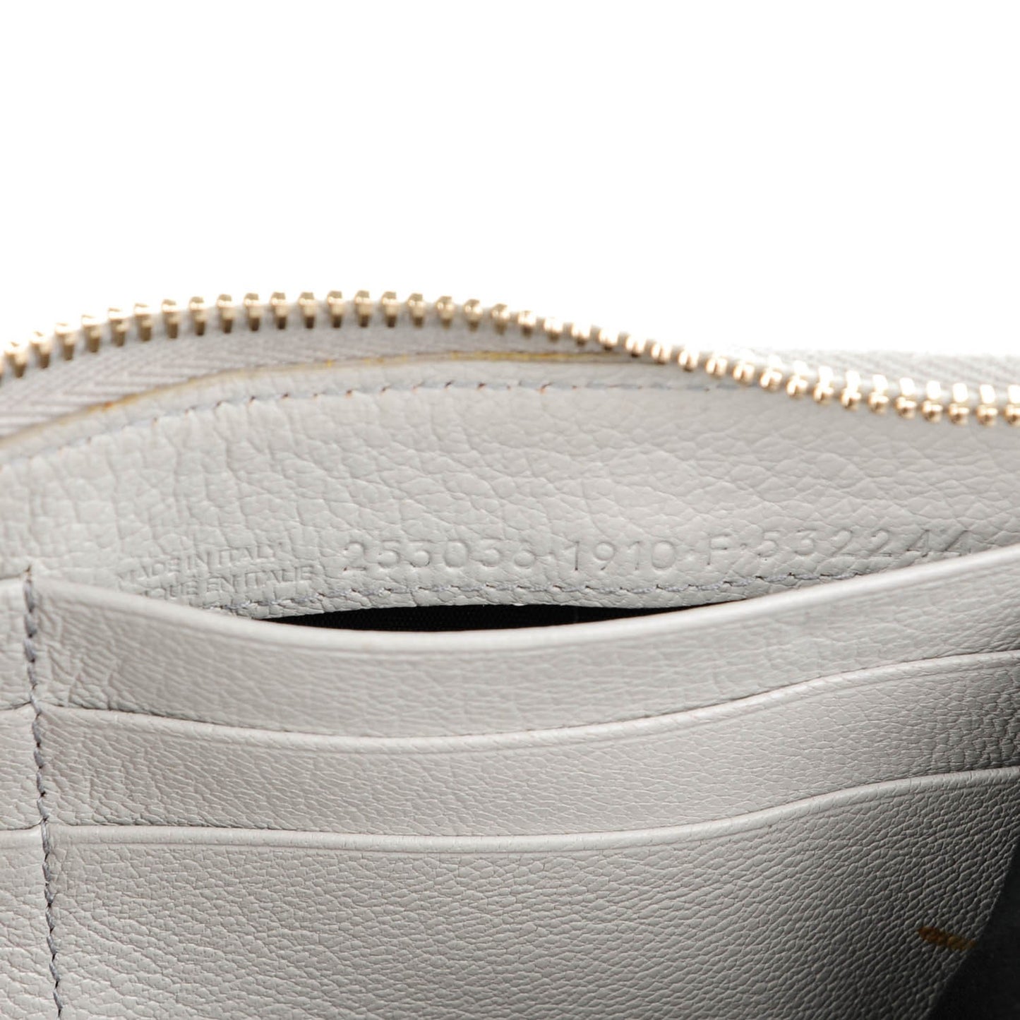 Chevre Metallic Edge Zip Around Wallet Gris Perle