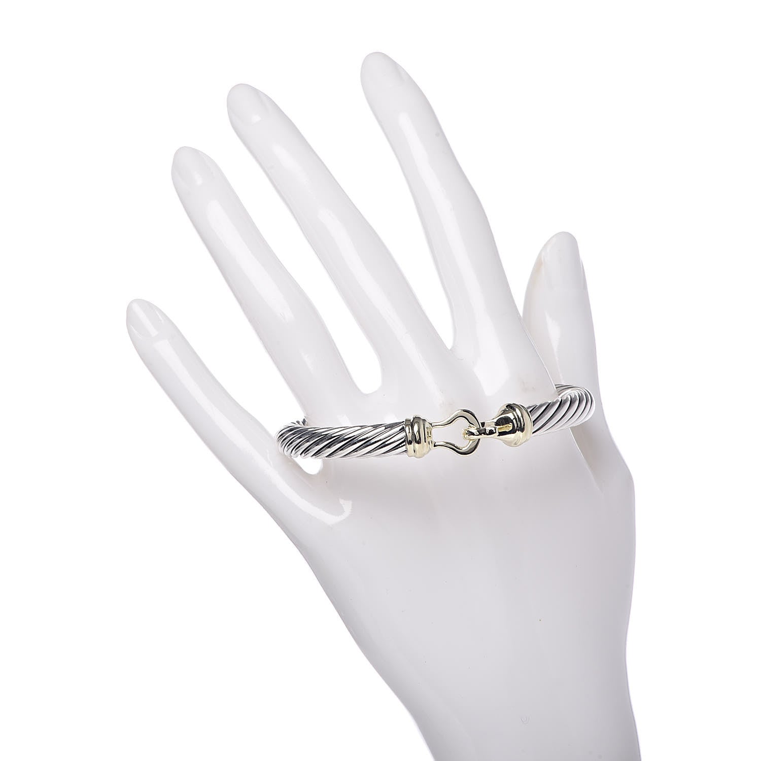 David Yurman Sterling Silver 14K Yellow Gold 7mm Cable Classic Buckle Bracelet 2 of 7