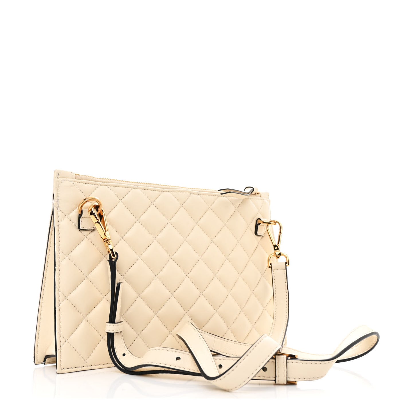 Calfskin Quilted Small Tribute Icon Pouch Beige