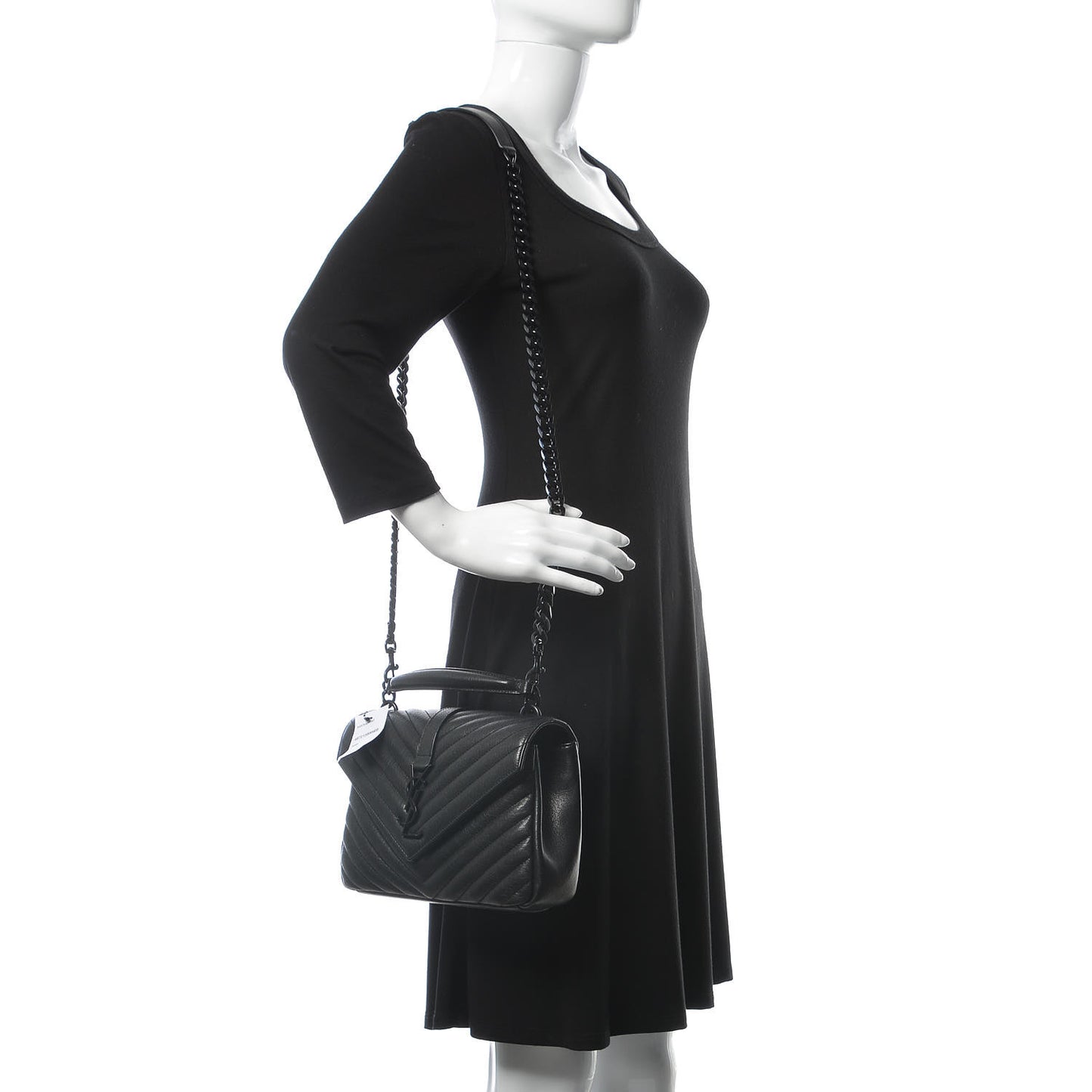 Sheepskin Matelasse Chevron Monogram Medium College Bag Black
