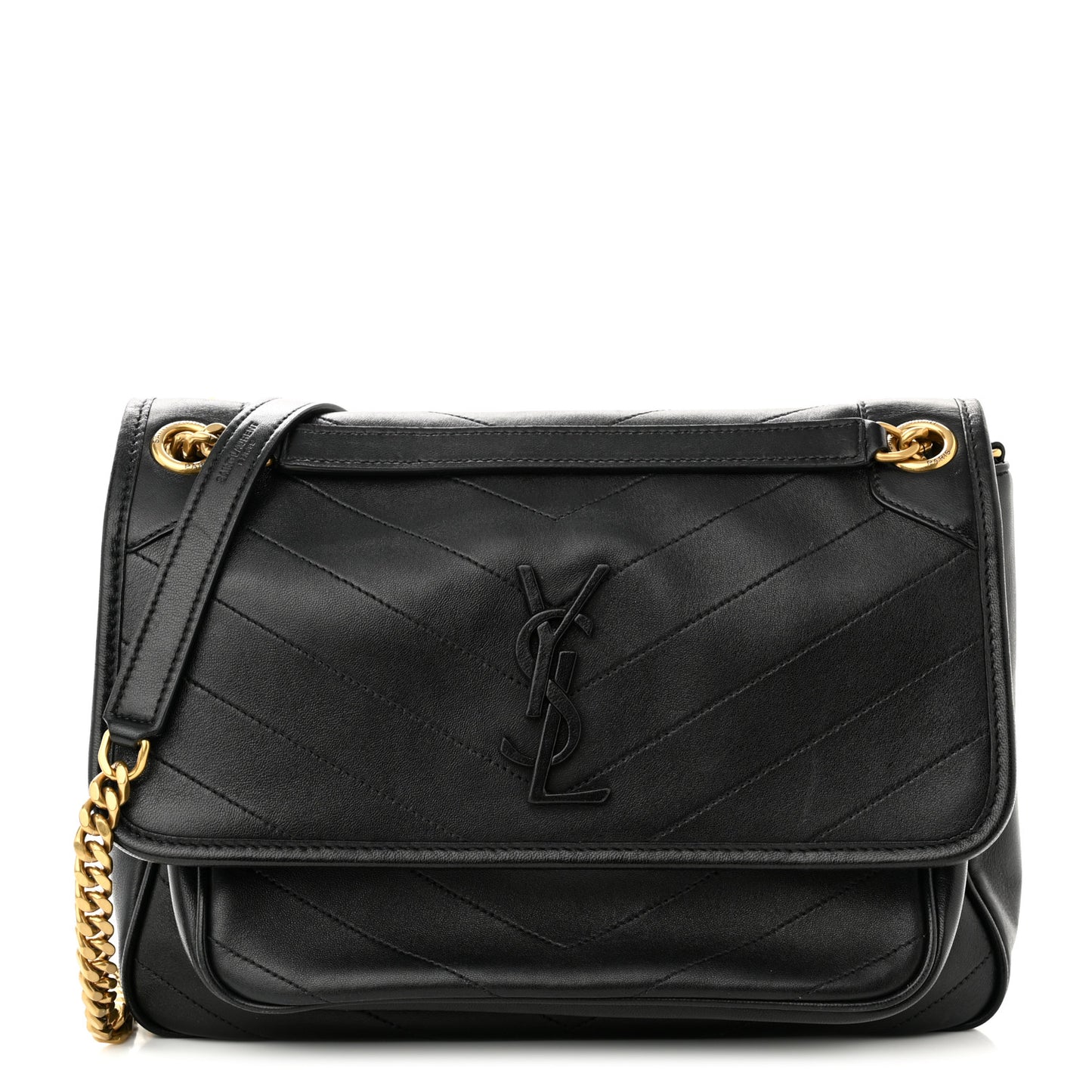 Lambskin Matelasse Monogram Medium Niki Chain Satchel Black
