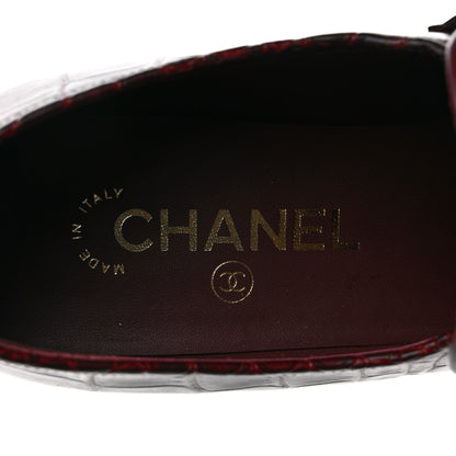 Chanel Crocodile Embossed Calfskin CC Chain Mocassin Loafers 38 Burgundy Black 7 of 9