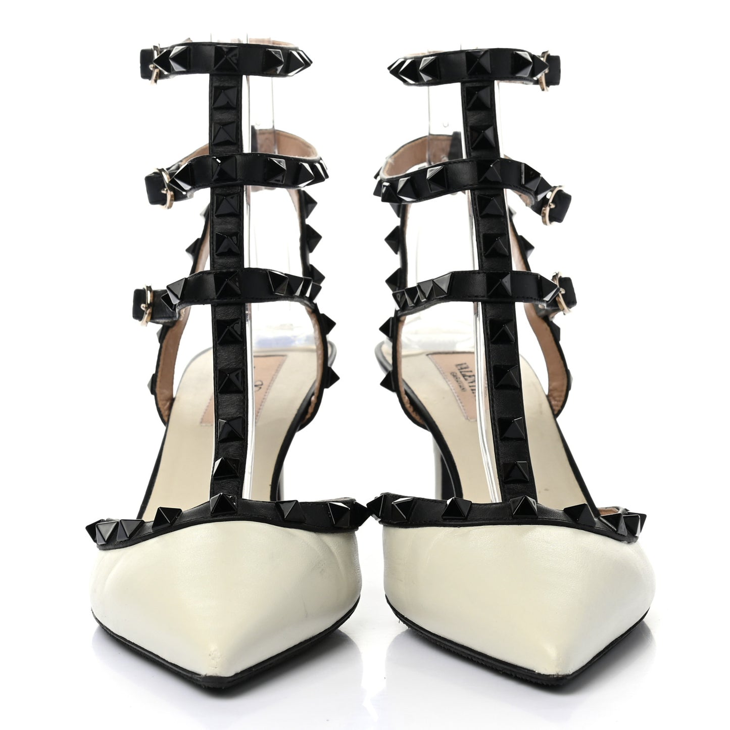 Nappa Rockstud Ankle Strap 65mm Pumps 38.5 Light Ivory Black