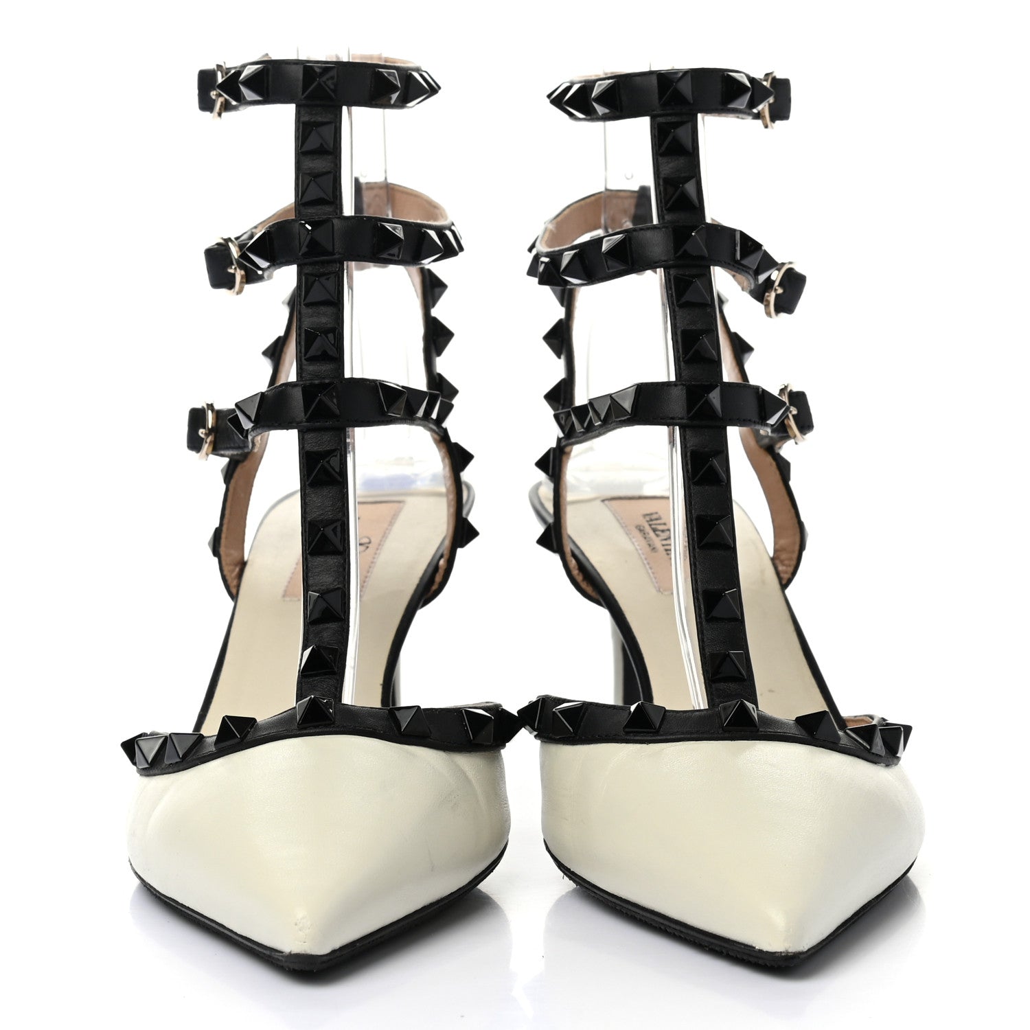 Valentino Garavani Nappa Rockstud Ankle Strap 65mm Pumps 38.5 Light Ivory Black 2 of 8