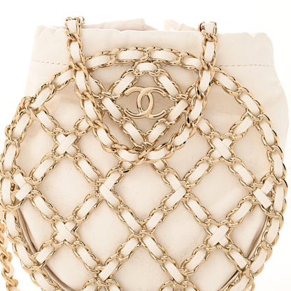 Chanel Lambskin Quilted Round Caged Chain Around Crossbody White 8 of 10