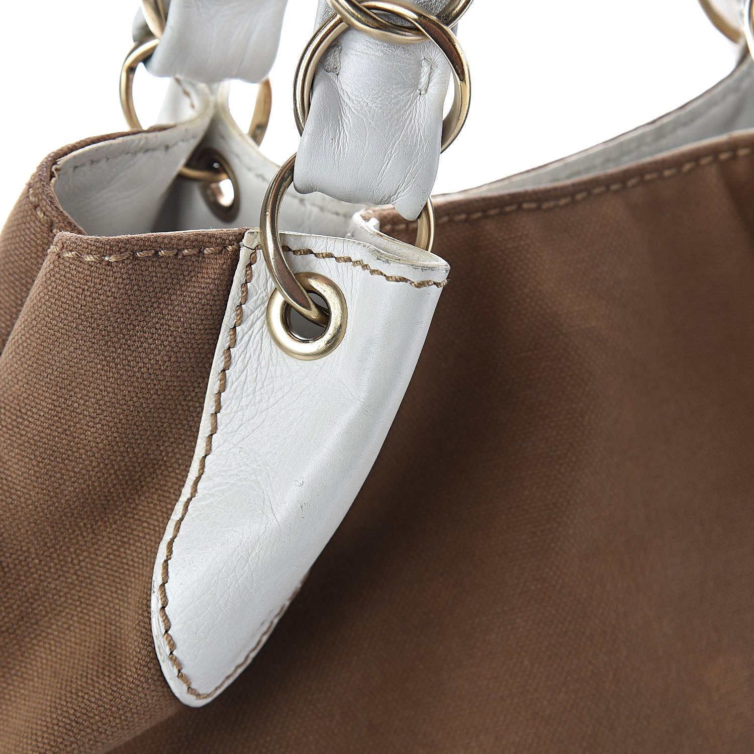 Chanel Canvas Calfskin CC Tote Brown White 14 of 17