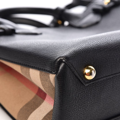 Burberry Grainy Calfskin House Check Small Banner Tote Black 10 of 16