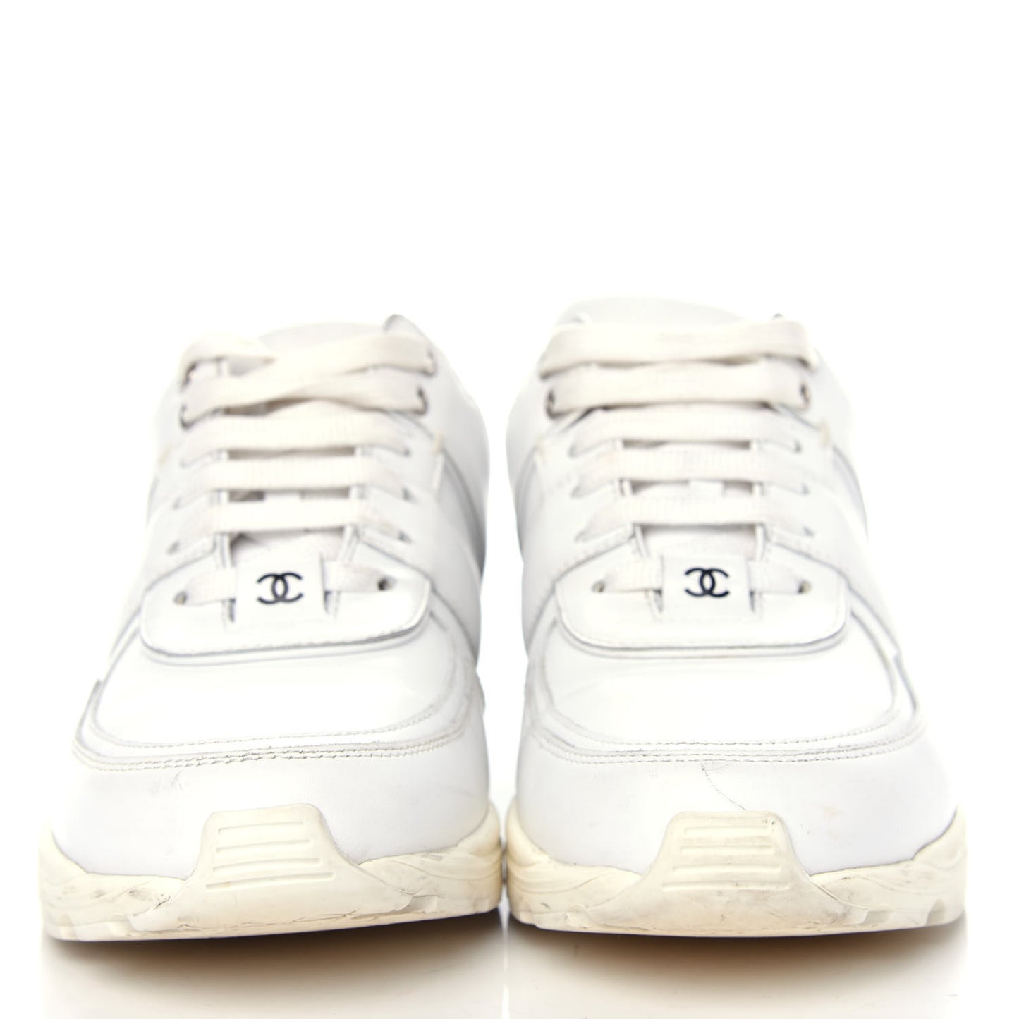 Calfskin Lambskin Womens CC Sneakers 38.5 White Black