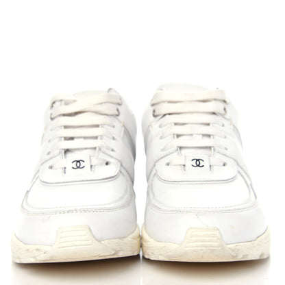 Chanel Calfskin Lambskin Womens CC Sneakers 38.5 White Black 2 of 11