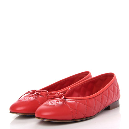 Chanel Lambskin Quilted Cap Toe CC Ballerina Flats 37 Light Red 3 of 11