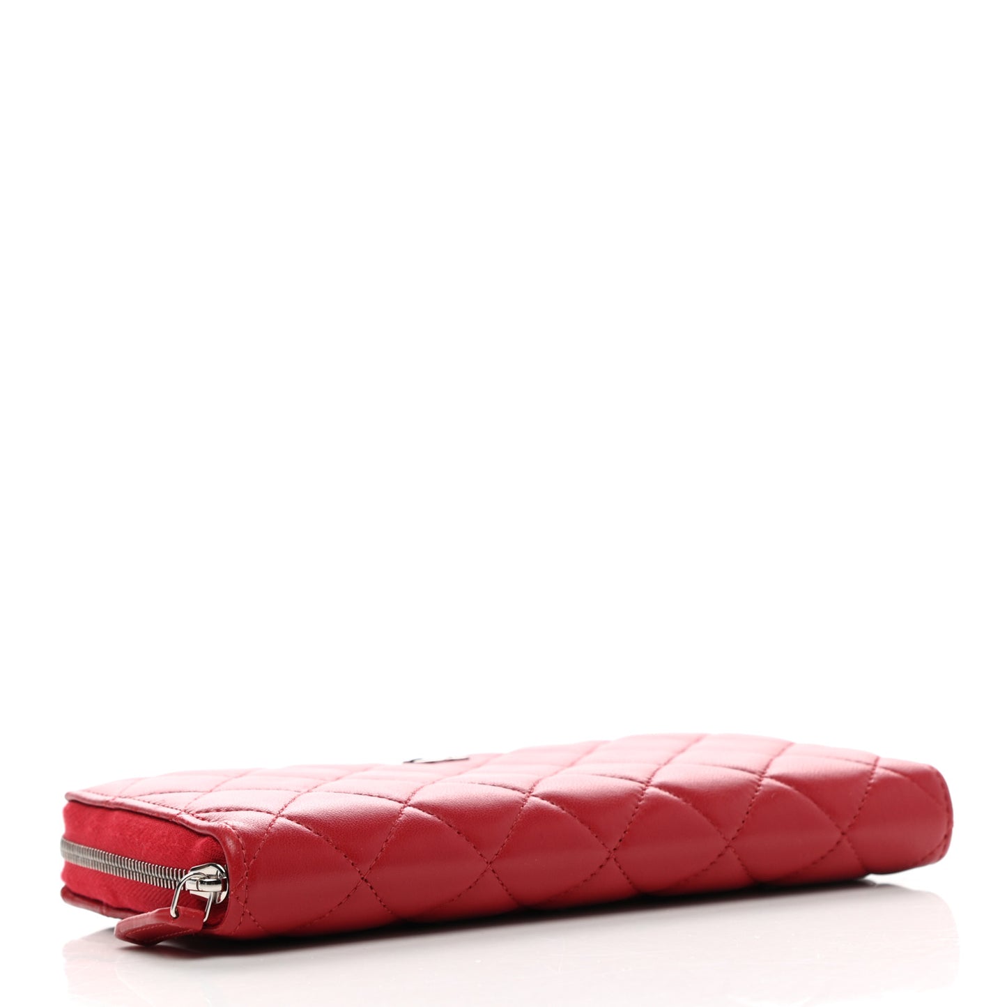 Lambskin Quilted Large Gusset Zip Around Wallet Red