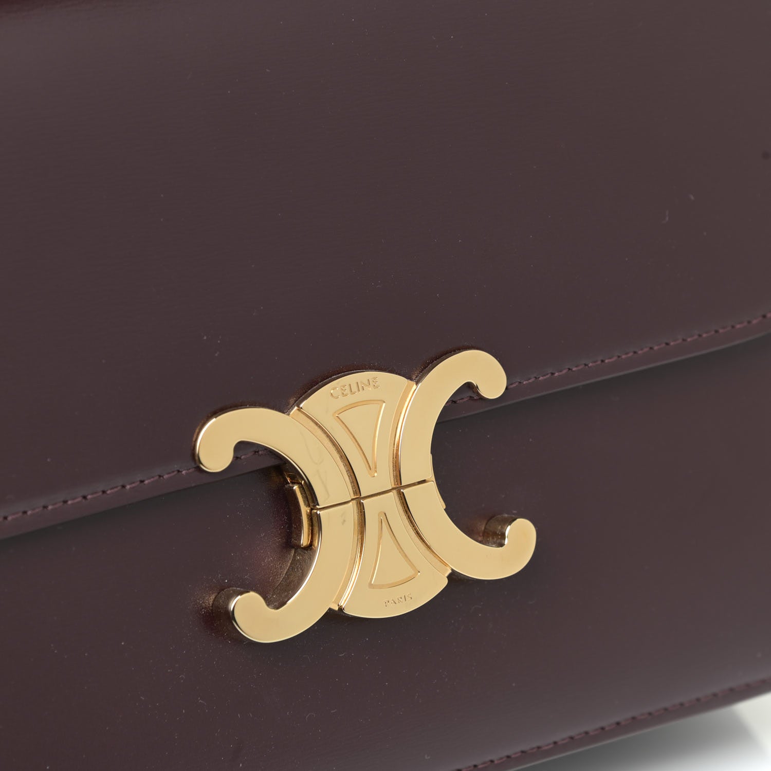Celine Shiny Calfskin Medium Triomphe Burgundy 10 of 12