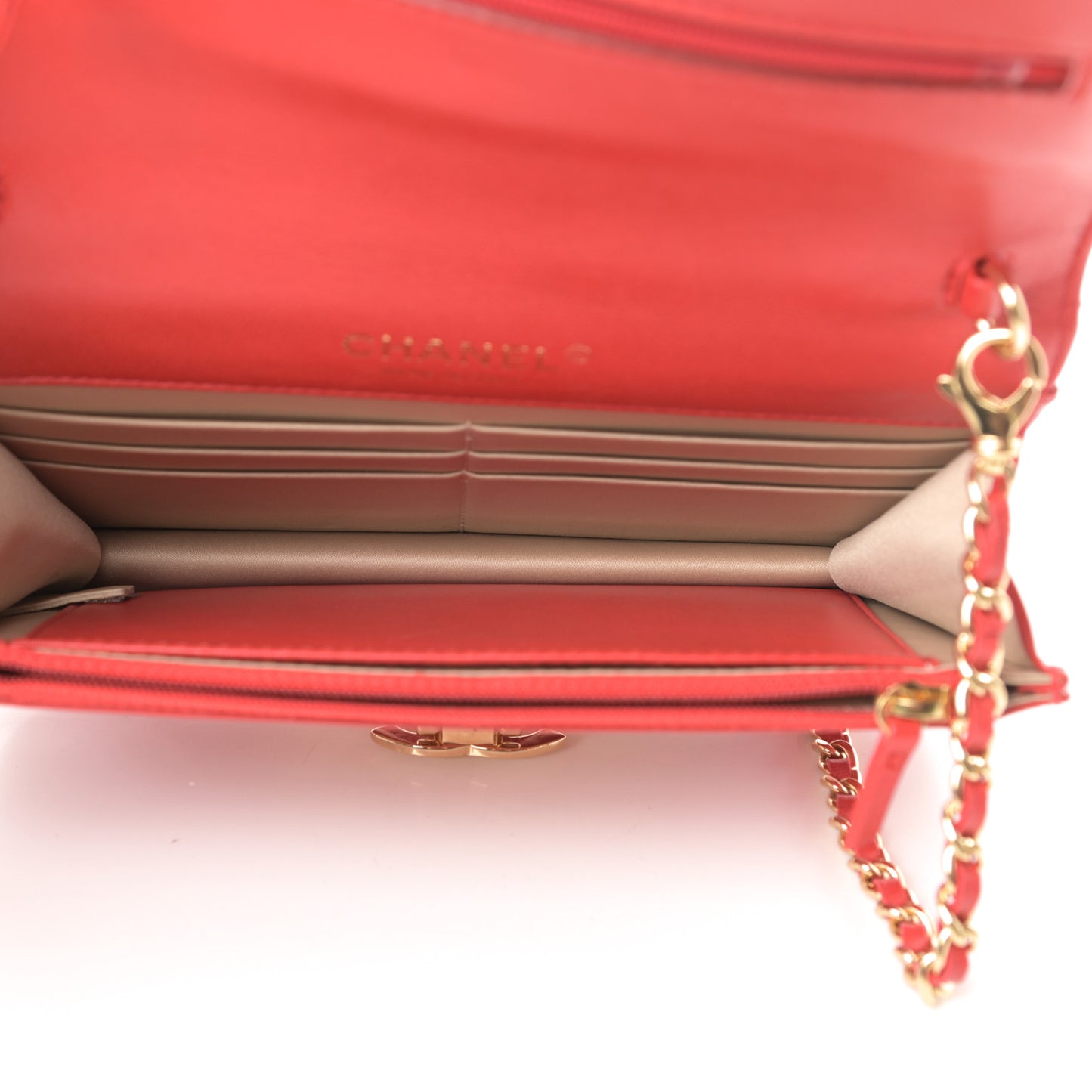 Lambskin Quilted Golden Class Wallet on Chain WOC Red